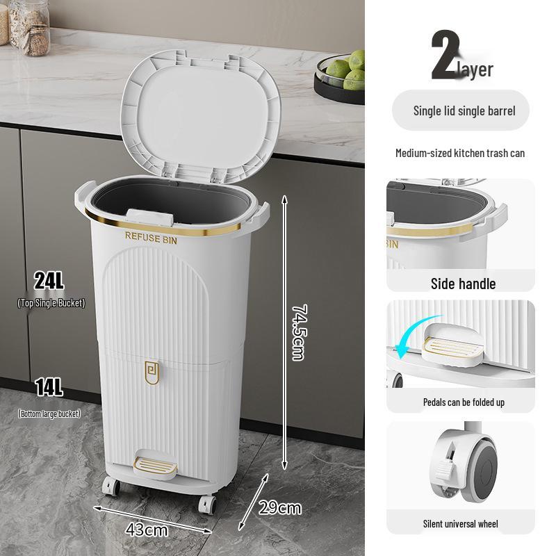 Luxusní vysoký odpadkový koš v japonském stylu s nožním pedálem pro suchý a mokrý odpad