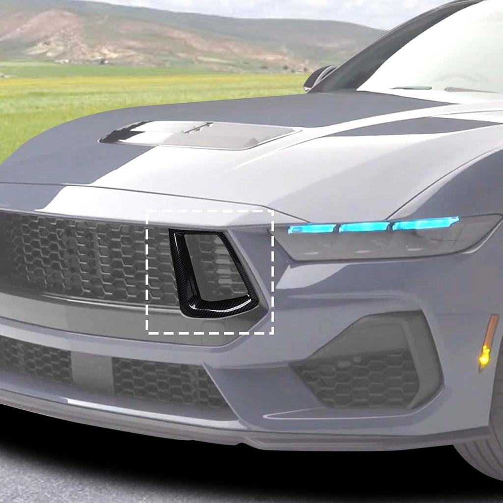 RT-TCZ Front Bumper Grille Air Vent Cover Trim Accessories for Ford Mustang 2024 2025 (Carbon Fiber)