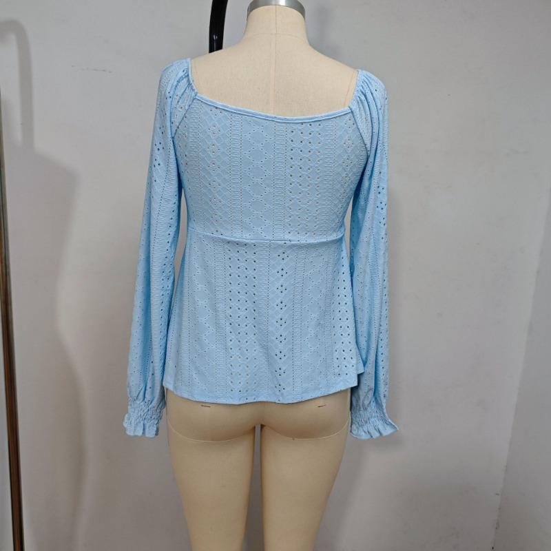 Women V Neck Drawstring Ruched Solid Color Loose Long Sleeve Casual T Shirt