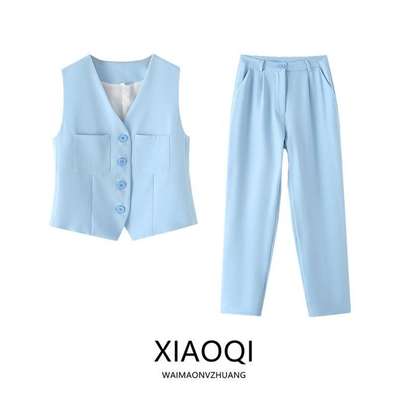 Fashion Style 2024 Summer New Arrival Women's Clothing Temperament Wild Slim Looking Sleeveless Vest High Waist Pants Suit