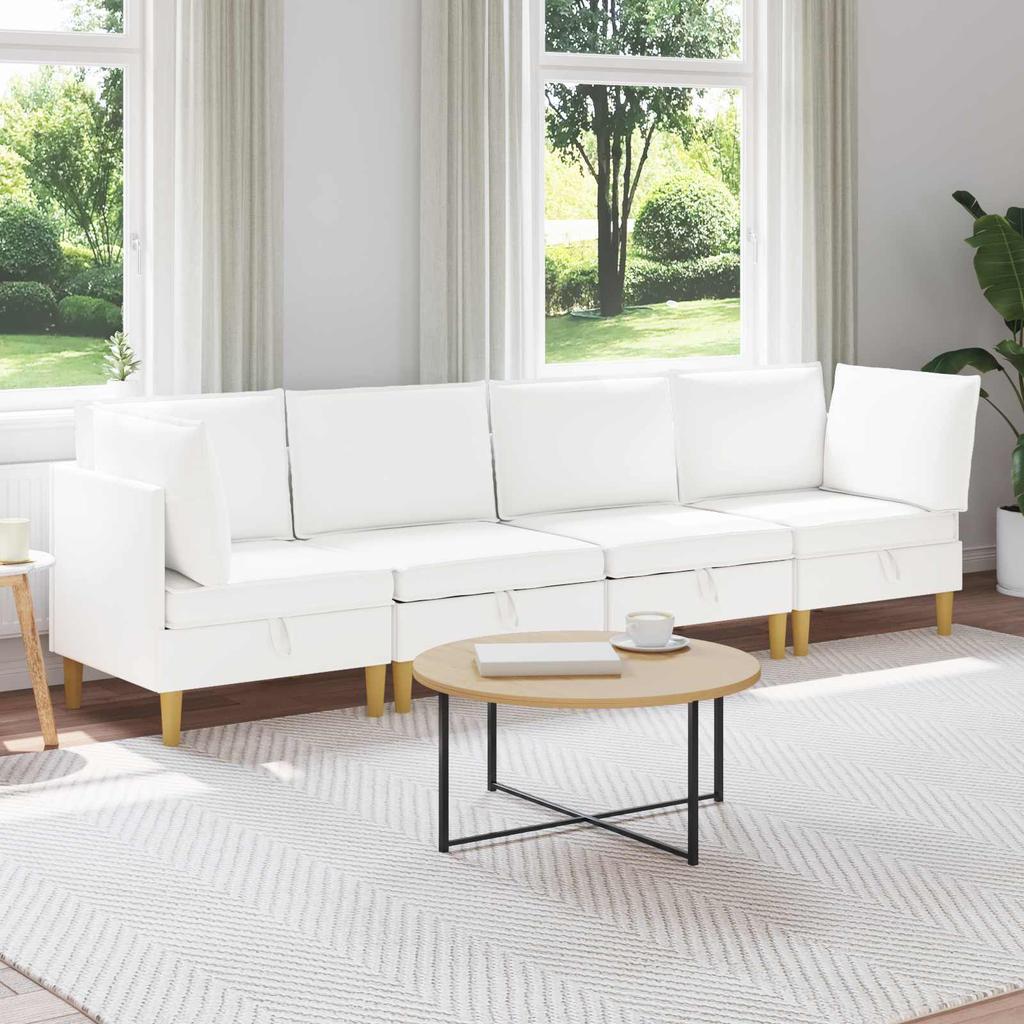 Modular Sofa Set with Storage Space 4 Pcs White Fabric