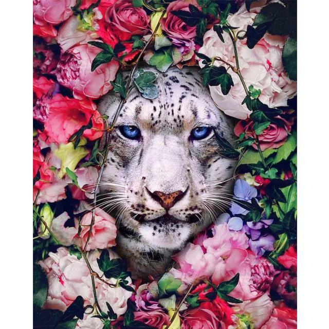 Full Round Diamond Painting Tiger Lion Face And Flower Picture Of Rhinestones Diamond Embroidery Decor For Home