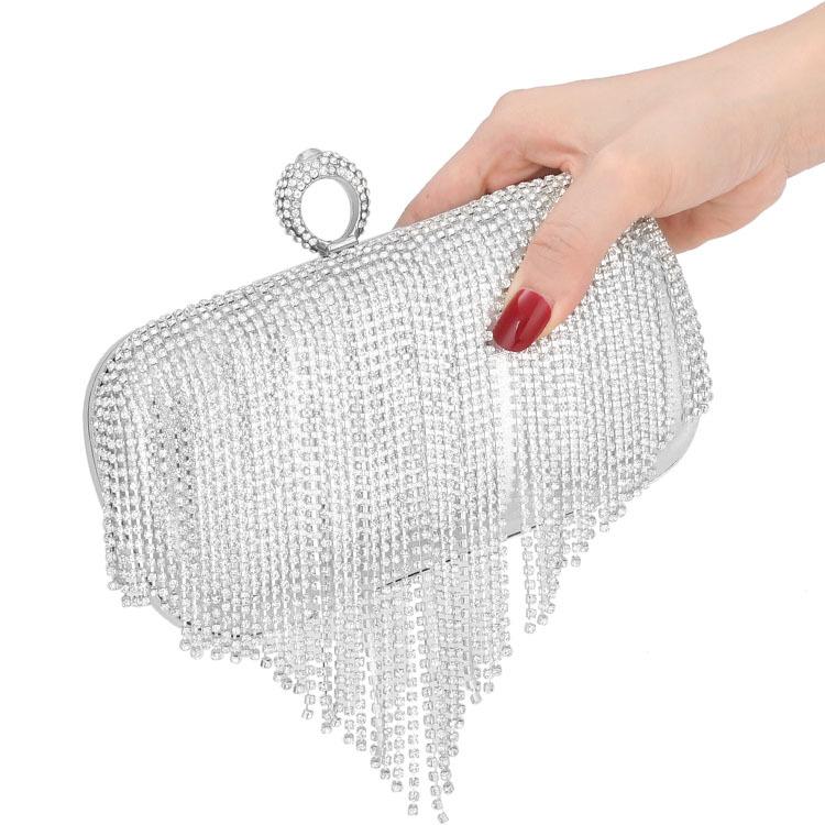 Dinner Bag European and American Ladies' Handbag Set with Diamonds Banquet Versatile Clutch Dress Fringe Square Evening Bag