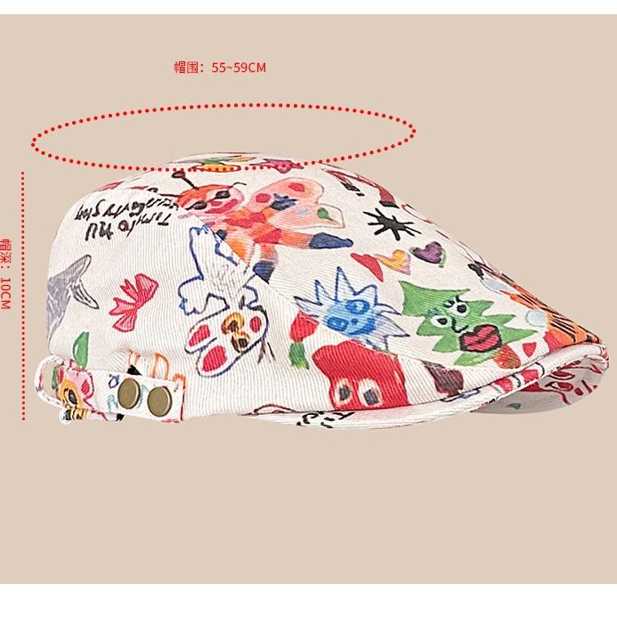 Cute graffiti forward hat female personality retro childlike funny short brim painter hat versatile beret