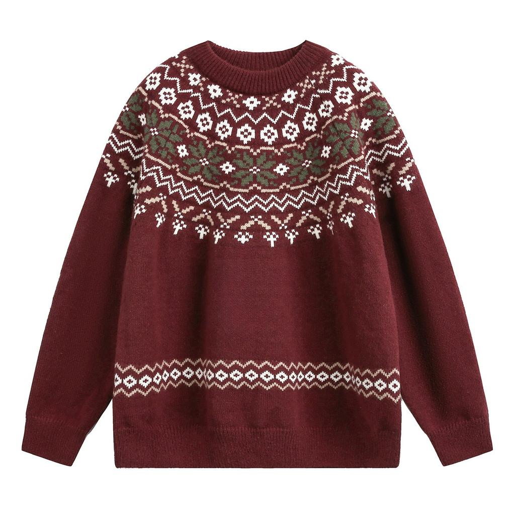 Ethnic Style Round Neck Sweater Men's Autumn and Winter Retro Texture All-match Pullover Sweater Jacket