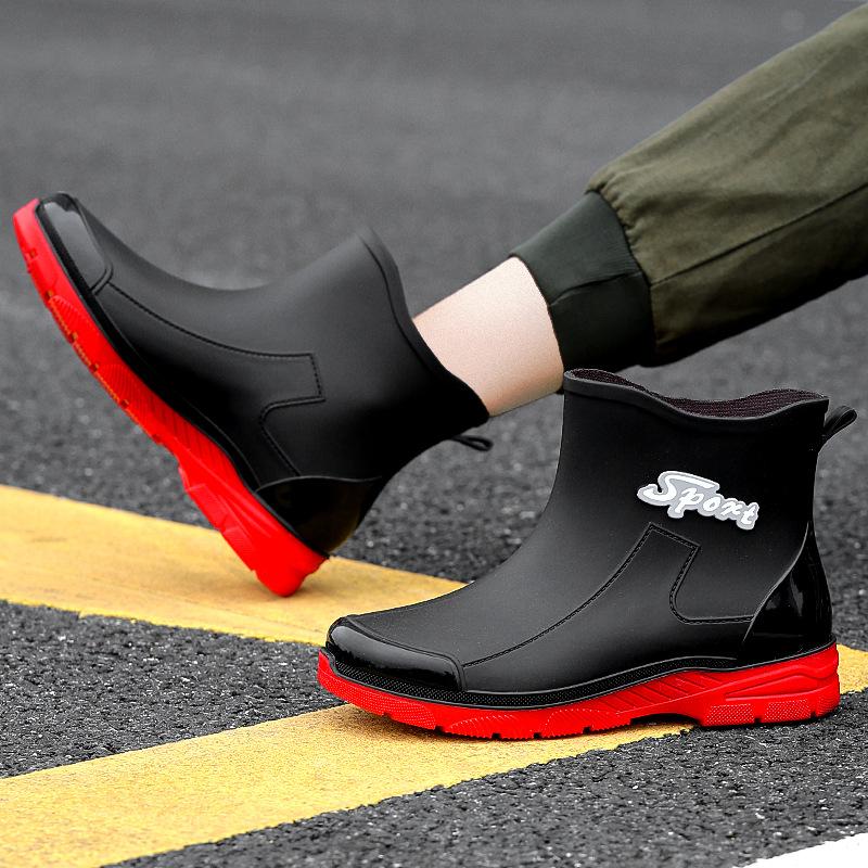 Fashion men's rain shoes medium tube rain boots non-slip short tube velvet fishing work shoes