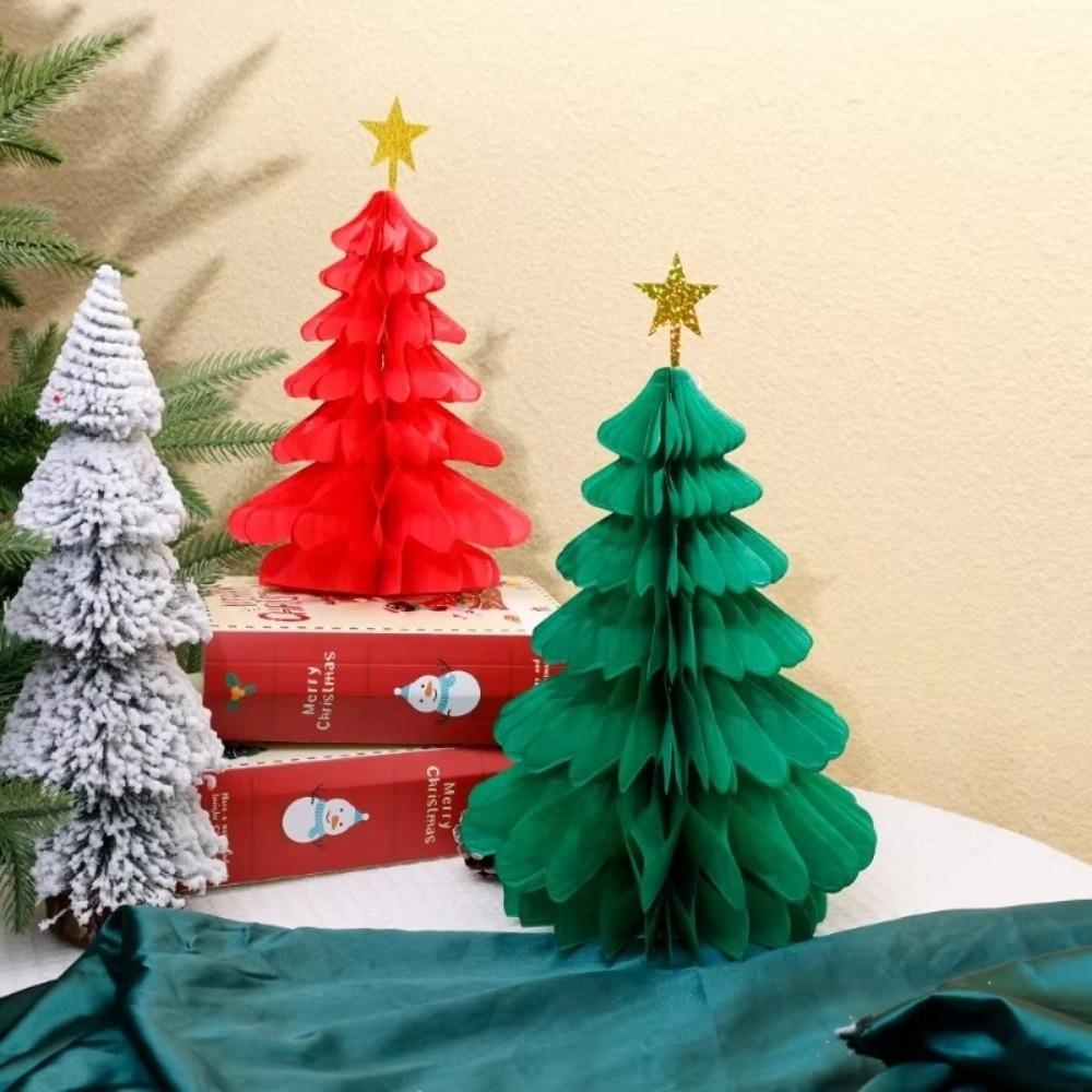 3D Honeycomb Christmas Tree Decoration Paper Material Red Green Color Hanging Pendant DIY Design Honeycomb Paper Christmas Tree