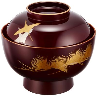 Daimyo Zoni Bowl, Hisho (Flying) Design, Dark Brown Rim with Gold, Black, Traditional Craft, Yamanaka Lacquerware, Made In Japan, 3T