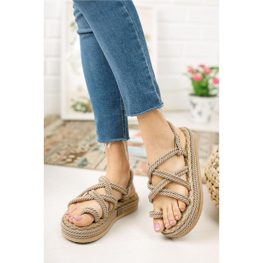 Femeie frânghie de nurcă cu șiruri covorașe de podea înalte Sandale Hsd2022