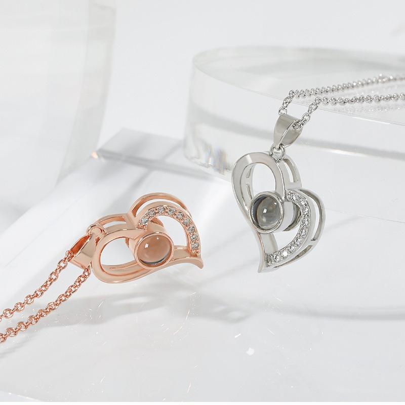 100 Languages I Love You Projection Necklace Women Hollow Love Simple Necklace Memory Collarbone Chain