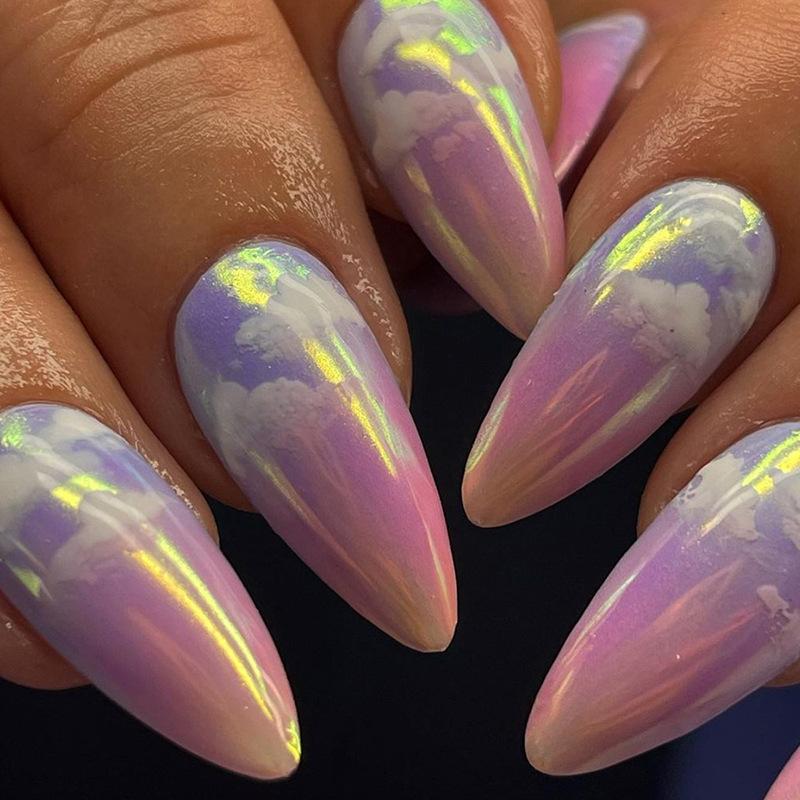 Almond nail dream gradual change cloud manicure European and American sweet ins wind fake nail finished removable nail piece