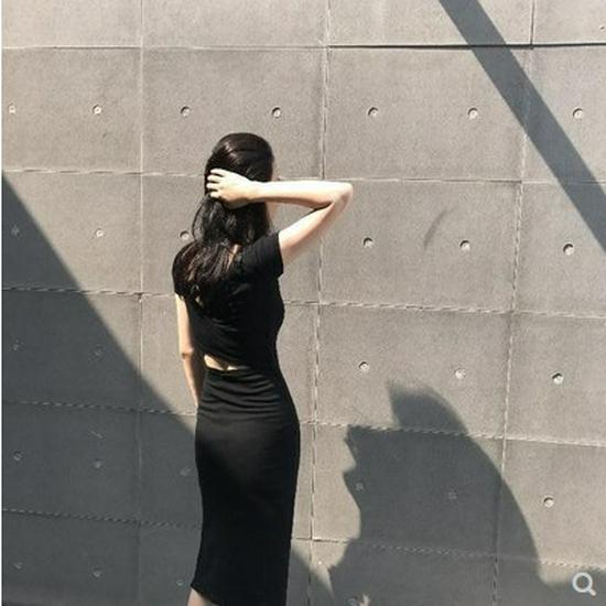 Korean Style Sexy Mid-Length Slit Backless Dress - Polyester Fiber