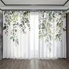 Nordic Fresh Green Leaves Print Curtains Modern Botanical Window Drapes 2 Panels Living Room Bedroom Curtains