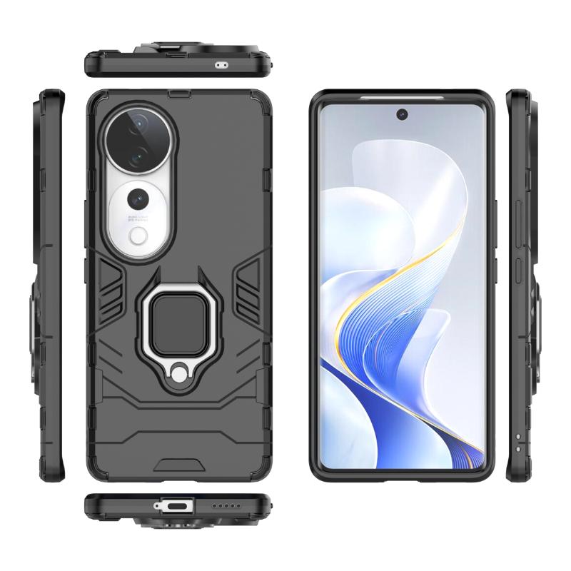 Für VIVO V40 Pro V40Pro 5G Rückseite Handyhülle Stoßfest Panzer Anti-Fall Metallringhalter Magnetisch Schützen Funda Coque Hüllen