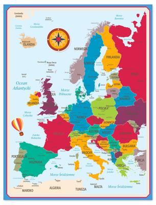 Samoprzylepna kolorowa tablica magnetyczna Mapa Europy na magnesy XXL