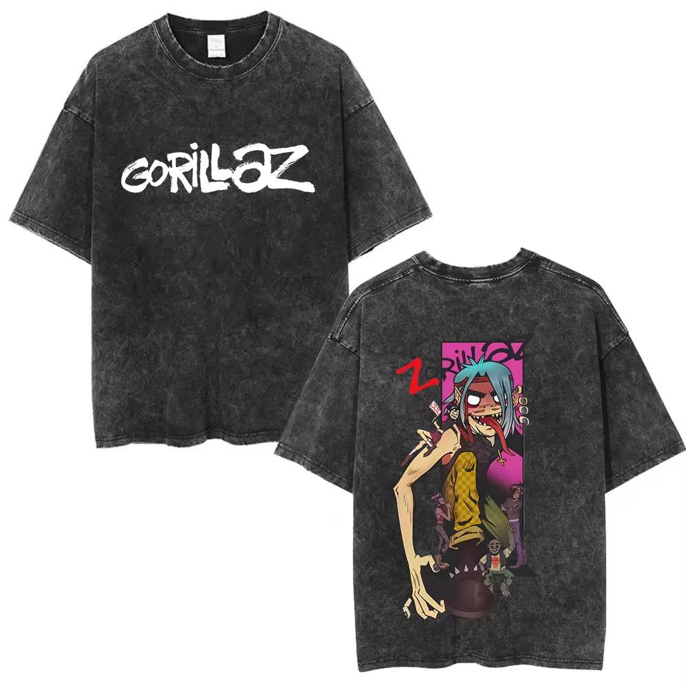 Vintage Washed Gorillaz The Now Now Album Graphic T-shirt Unisex Punk Hip Hop Oversized Streetwear Short Sleeve Soft Cotton Tee Tops
