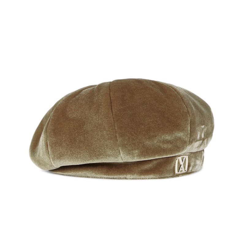 VARZAR VA Square Stud Octagon Velvet Beret Beige