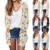 Damemote Uformelt retro-blomstret jakke med mellomlang cardigan