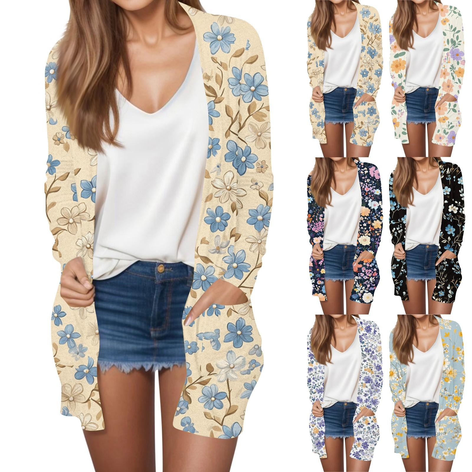 

Women s Fashion Casual Retro Floral Print Mid-Length Cardigan Jacket XL жовтий