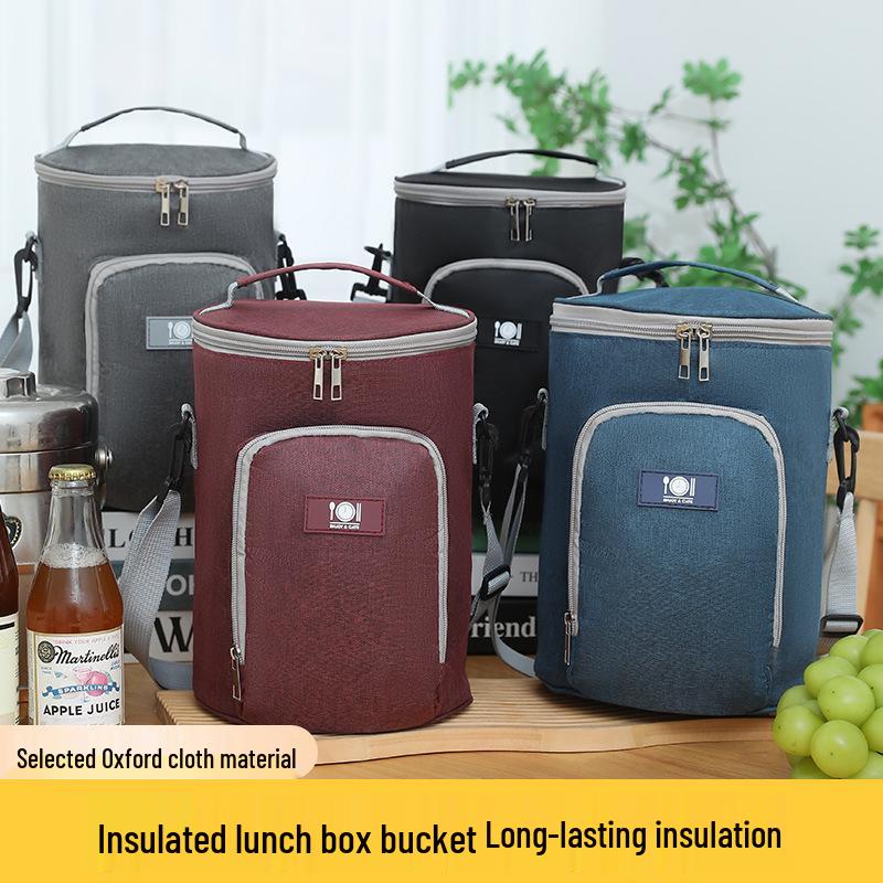 Round Insulated Oxford Cloth Lunch Bag - Aluminum Foil Lined Handbag for Students & Office Workers