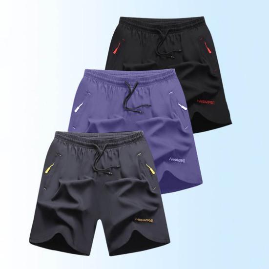 Herren Shorts Sommer Casual Shorts mit Reißverschlusstaschen Elastischer Bund Kordelzug Weites Bein Laufen Fitness Strand Kurze Hose