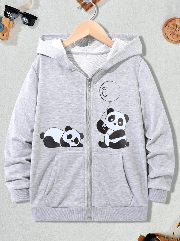 Kids Zip Up Hoodie Boys Girls Black Panda Print Fall Winter Sweatshirt Cute Cartoon Casual Long Sleeve Jacket Top Outfit Toddler