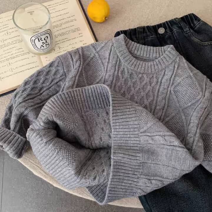Kids Thick Solid Knit Sweater for Boys and Girls Winter Warm Base Layer