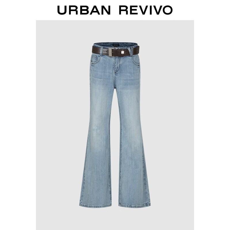 UR2026 Women s Washed Flare Denim Pants with Belt 25