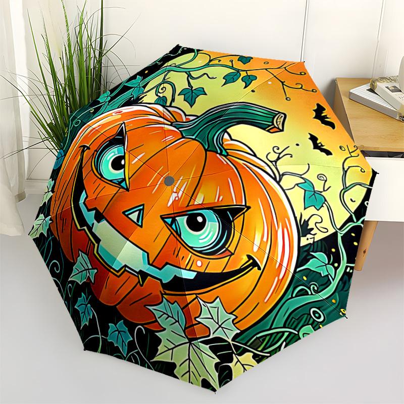 1pc Pumpkin Halloween Automatic Folding Umbrella Compact Lightweight Travel Umbrella with 8-Rib Sturdy Frame, Windproof & Self068