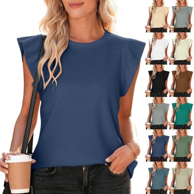 Women's Fashion Round Neck Short Sleeve T-Shirt Solid Color Loose-Fit Tank Top