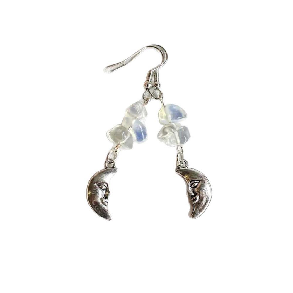 Bohemian Abstract Human Face Crescent Moon Irregular Crystal Moonstone Beads Dangle Earrings for Women Goth-themed Party Jewelry