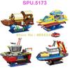Funny Research Vessel Port Tug Power Catamaran Ancient Chinese Boat Ship Building Blocks Toy for Kids Educational