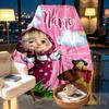 Custom Name Personalized Masha and The Bear Print Blankets, Home Decor, Bedroom, Sofa, Camping, Couch, Gifts for Birthday Christmas