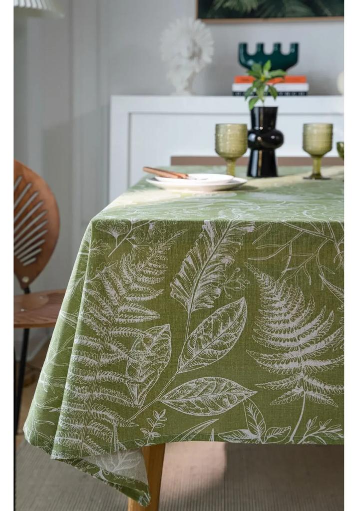 Waterproof Table Cloth Durable Dining Table Cover Print Heavy Fabric Rectangle Sage Green Non-fading Strong Abrasion Resistance