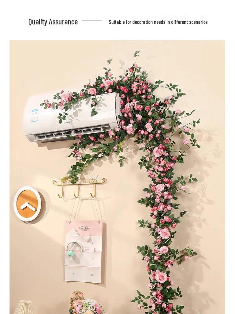 Rose Vine Artificial Flower Decor for Air Conditioner Pipes or Balcony Railings