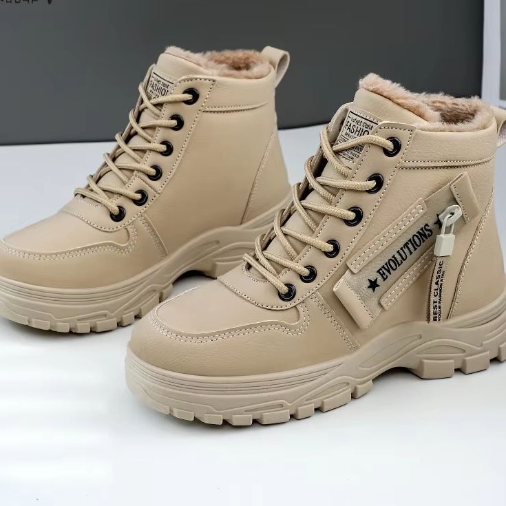 New Style Snow Boots for Men and Women Fashionable and Warm Thick Cotton Shoes Waterproof Lace Up Mid Tube Cotton Boots 35-45