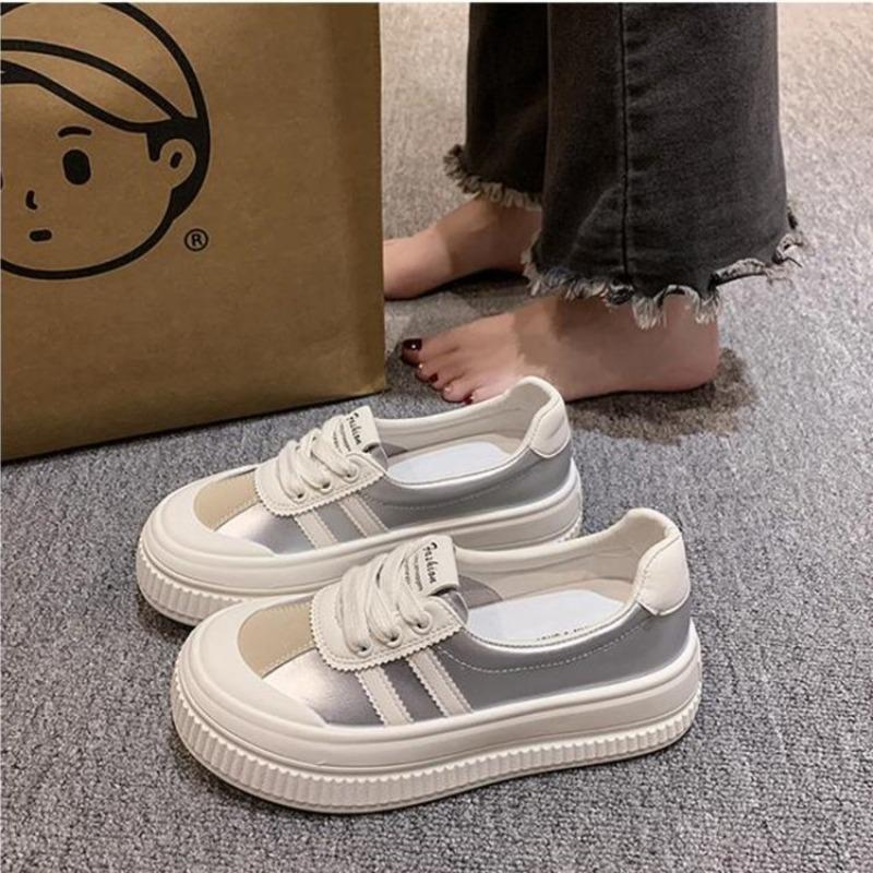 

Autumn versatile platform white shoes women s new casual sports breathable silver board shoes 40 серебряный