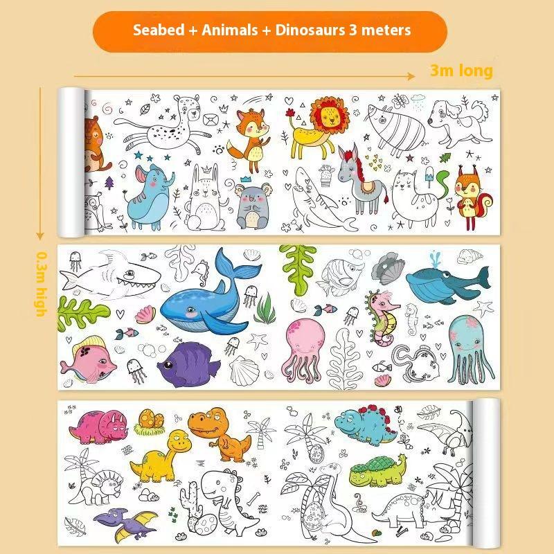 

1 Set Children S Drawing Roll Diy Coloring Paper Roll Color Filling Graffiti Paper-Cut Painting Toys Princess Animal Canvas