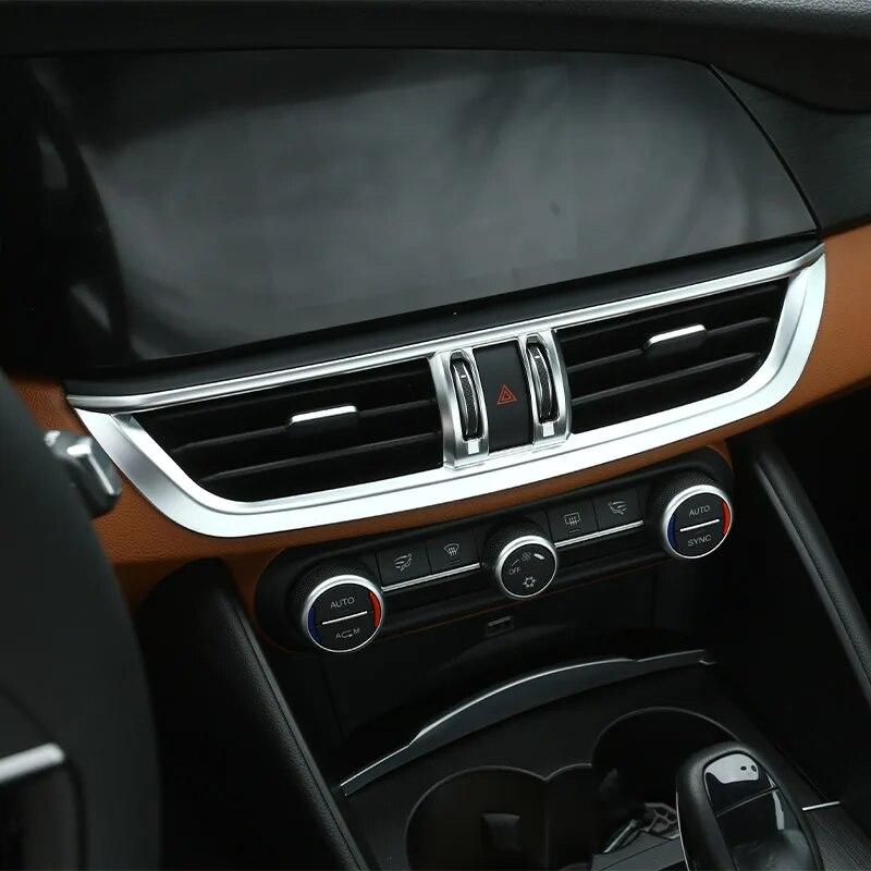 For Alfa Romeo Giulia Stelvio 2017 2018   ABS Carbon Fiber Car Interior Center Console Air Conditioning Vent Frame Trim