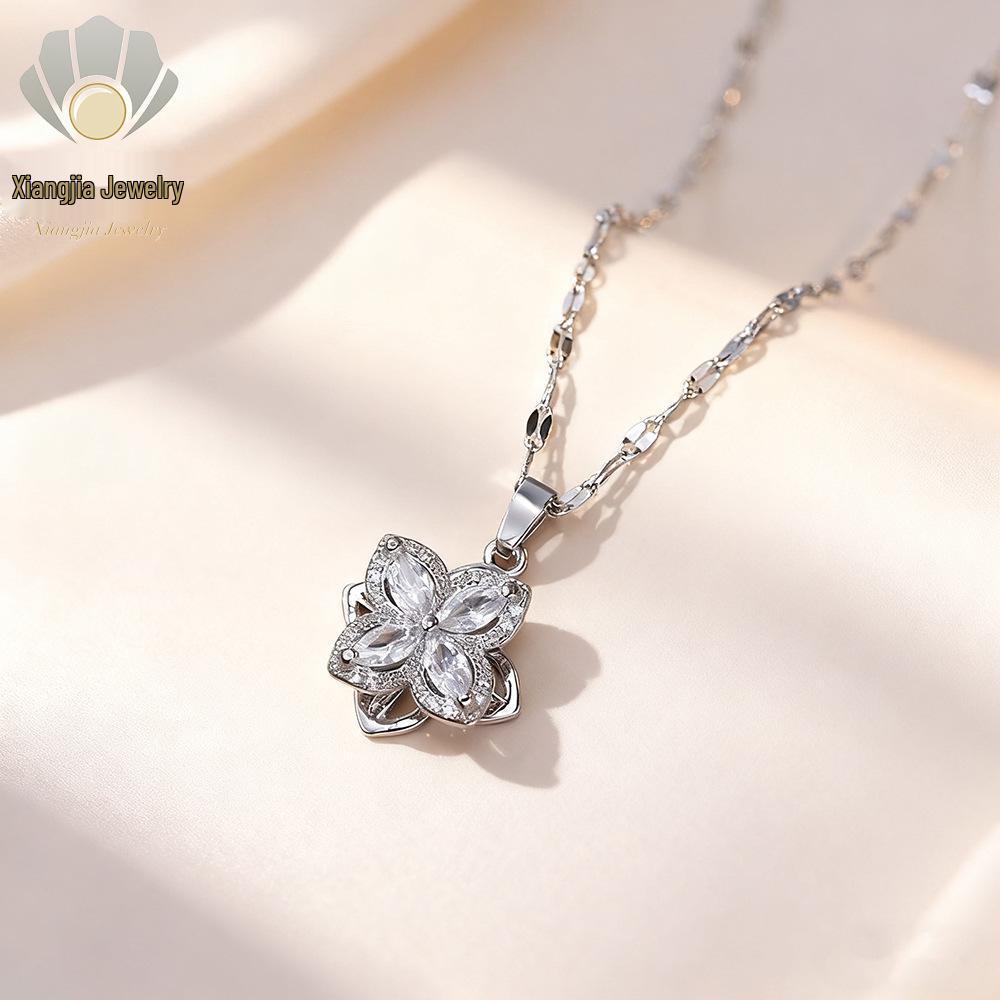 Вращающийся Четырехлистник с Цирконами - Комплект Колье и Серьги - Шикарные, Универсальные, Роскошные Женские Украшения