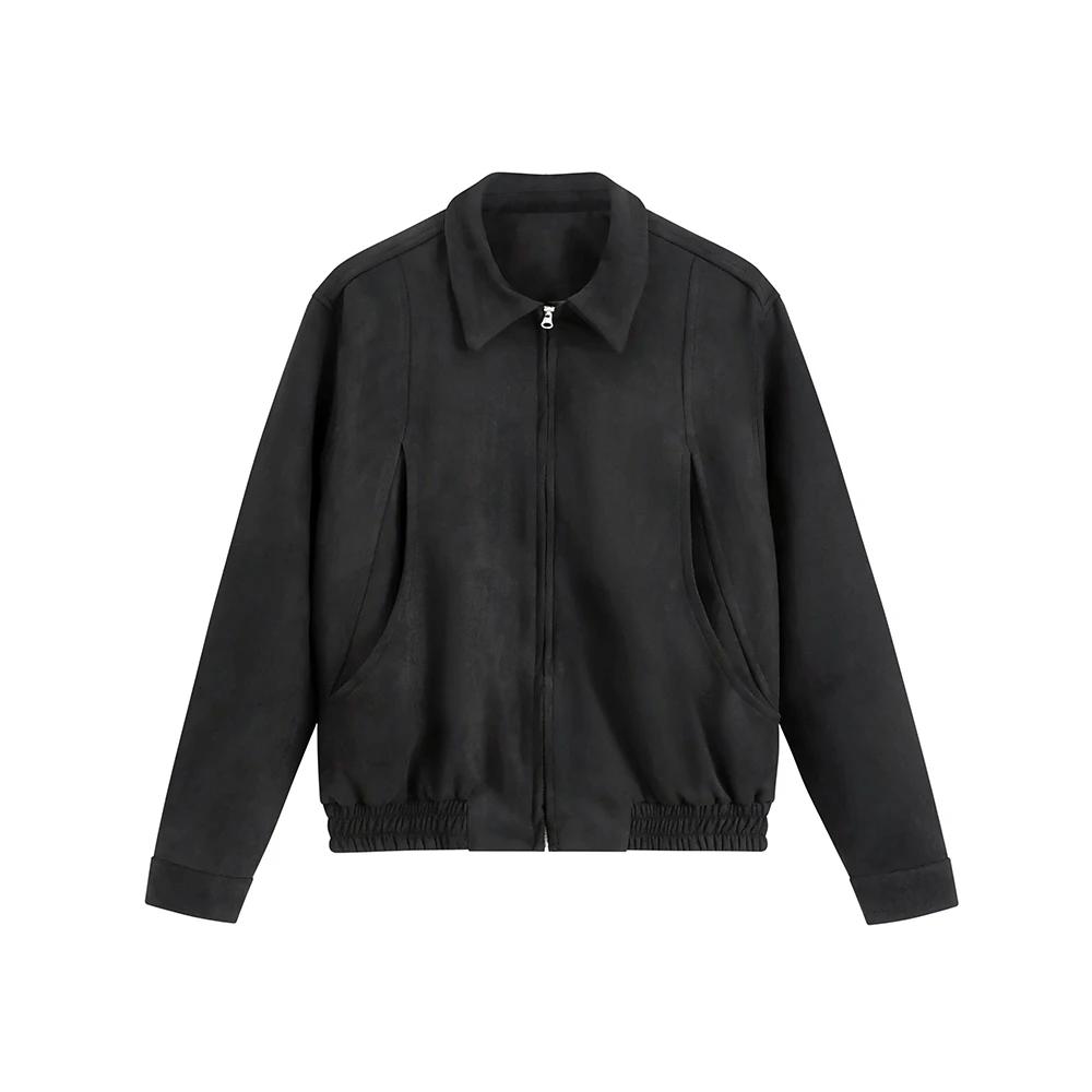 Fashion Men Suede Short Coat Men Long Sleeve Zipper Black Khaki Jacket Male 2025 Spring Autumn Man Urban Outwears