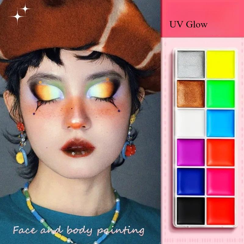 

Professional Face Body Paint Palette Oil-Based Makeup Set with UV Glow & Metallic Colors SFX Halloween Party Art (12/36 Colors Options) 12 colors(UV Glow)