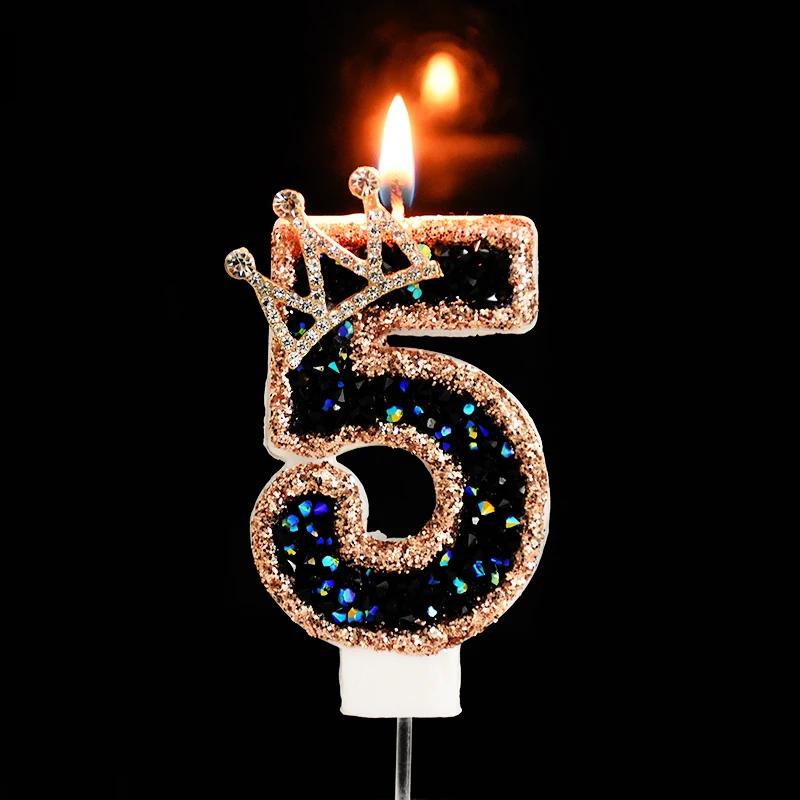 Glitzernde Schwarze Geburtstagskerzen 3D Zahlen 0-9 Kuchenaufsatz für Erwachsene Kinder 1. Geburtstagsparty Dekoration Zubehör DIY Backen