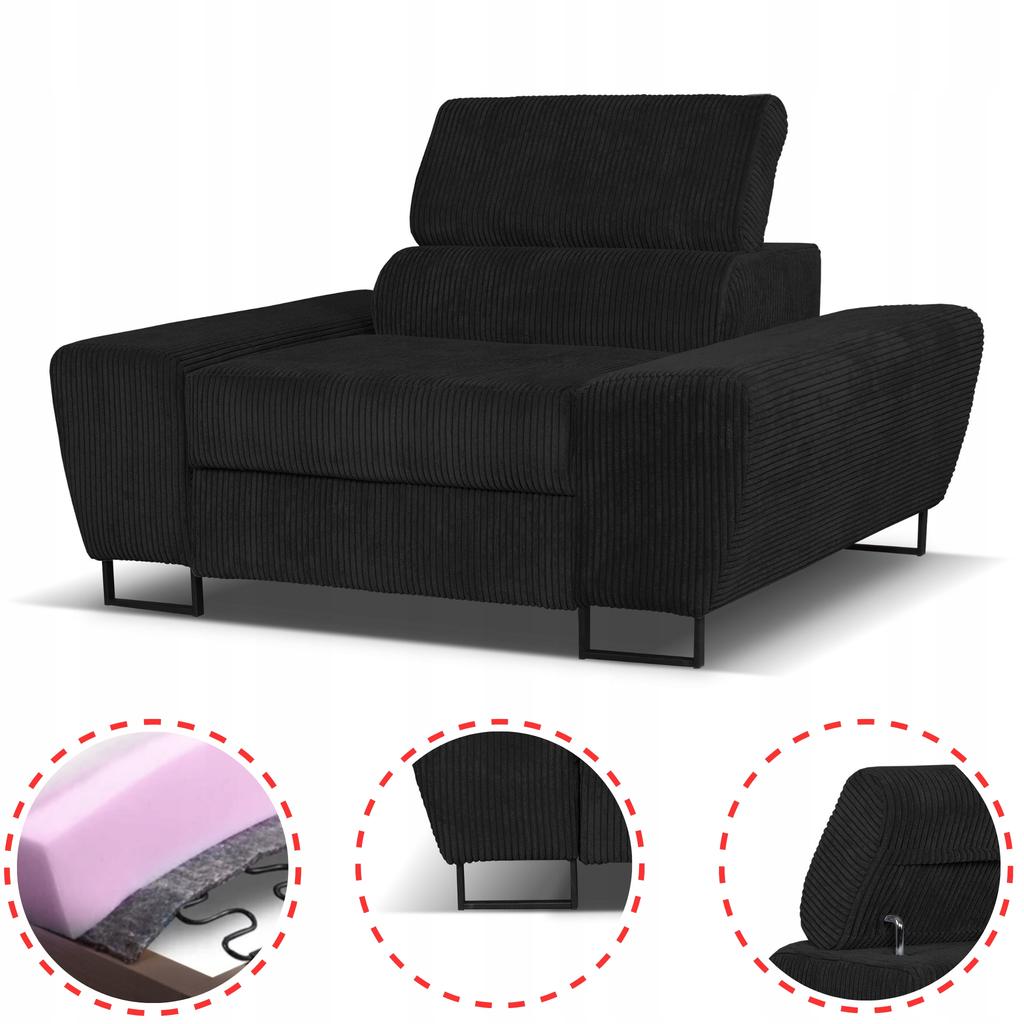 Zestaw mebli wypoczynkowych salon Savio Sofa 2os fotele czarny Family Meble