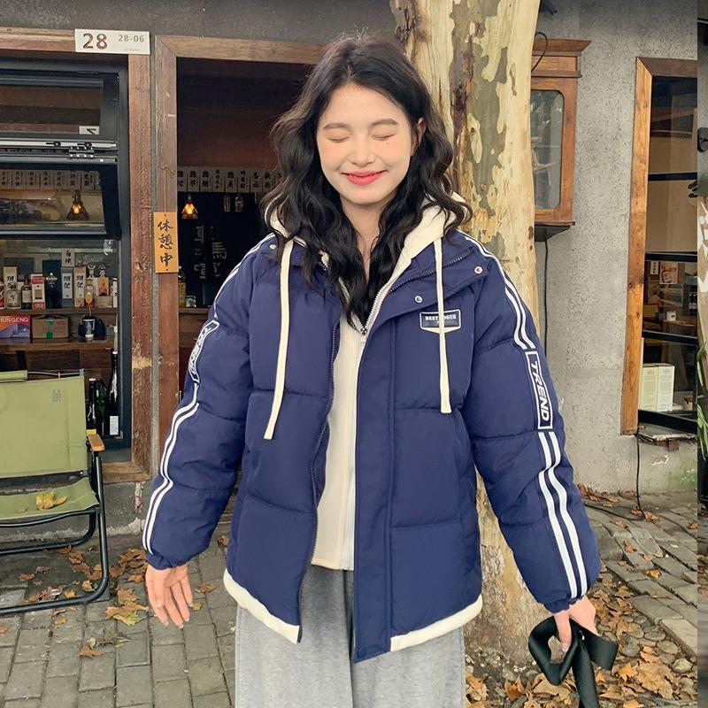 Stripes Contrasting Colors Fake Two-piece Down Cotton-padded Clothes Winter Fashion New Thermal Cotton-padded Jackets Cotton-padded Jackets Women