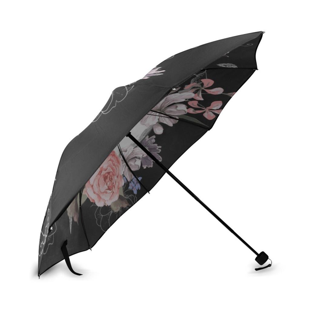 Flowers Skull Umbrella Women Foldable Rain Umbrella Hand Open Wind Resistant Windproof Travel Umbrella