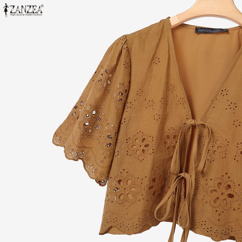 ZANZEA Damen Kurzarm Häkelbluse und Röcke Sommer Zweiteiler Anzugsets