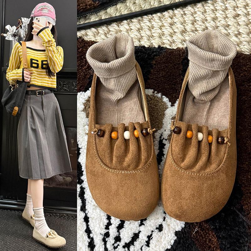 Autumn new retro style Doudou women's shoes are fashionable and lazy with one pedal, shallow mouth flat bottom casual single shoes