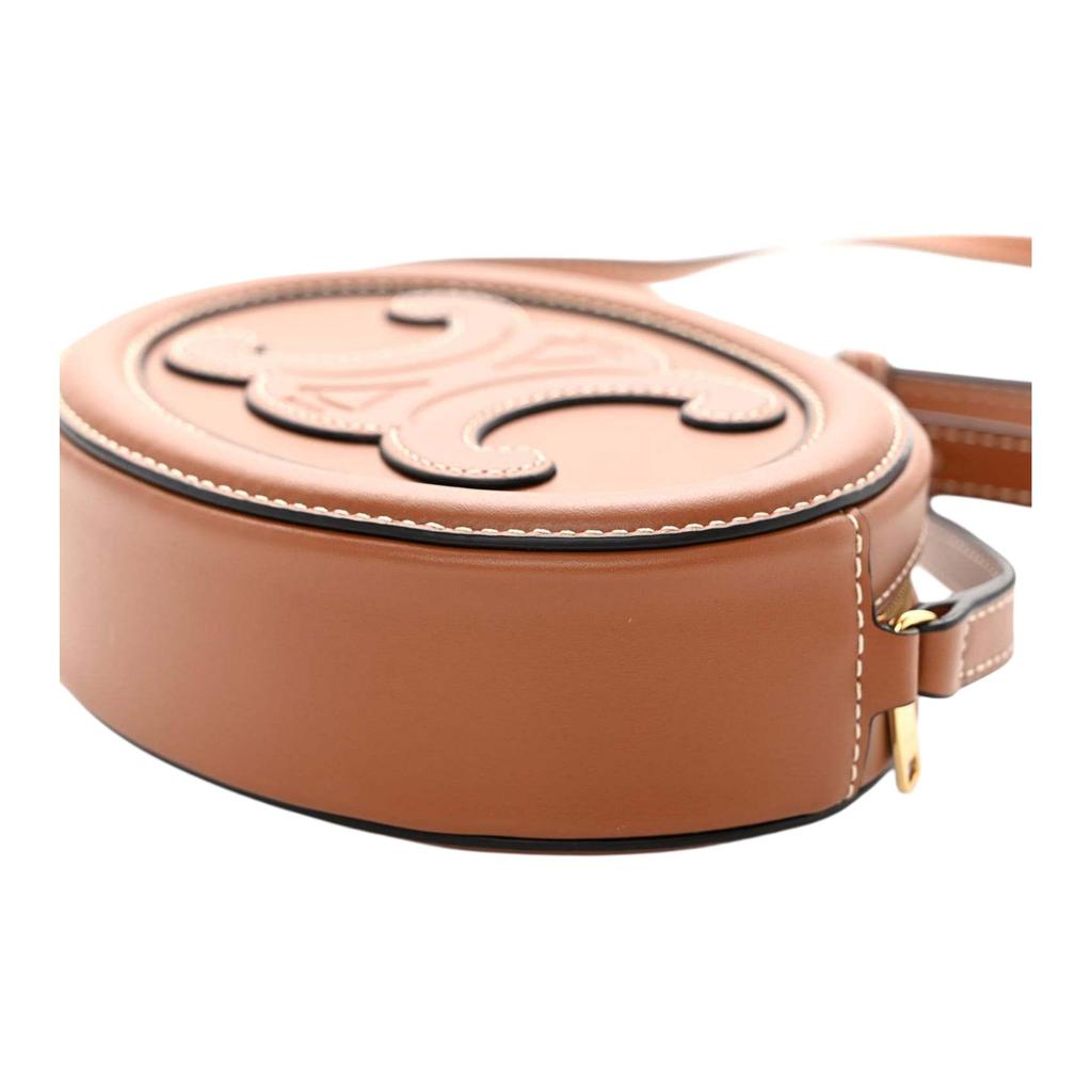 Celine Cuir Triomphe Oval Wallet With Gold Metal Details Women Shoulder Bag Brown 10I703DPQ-04LU