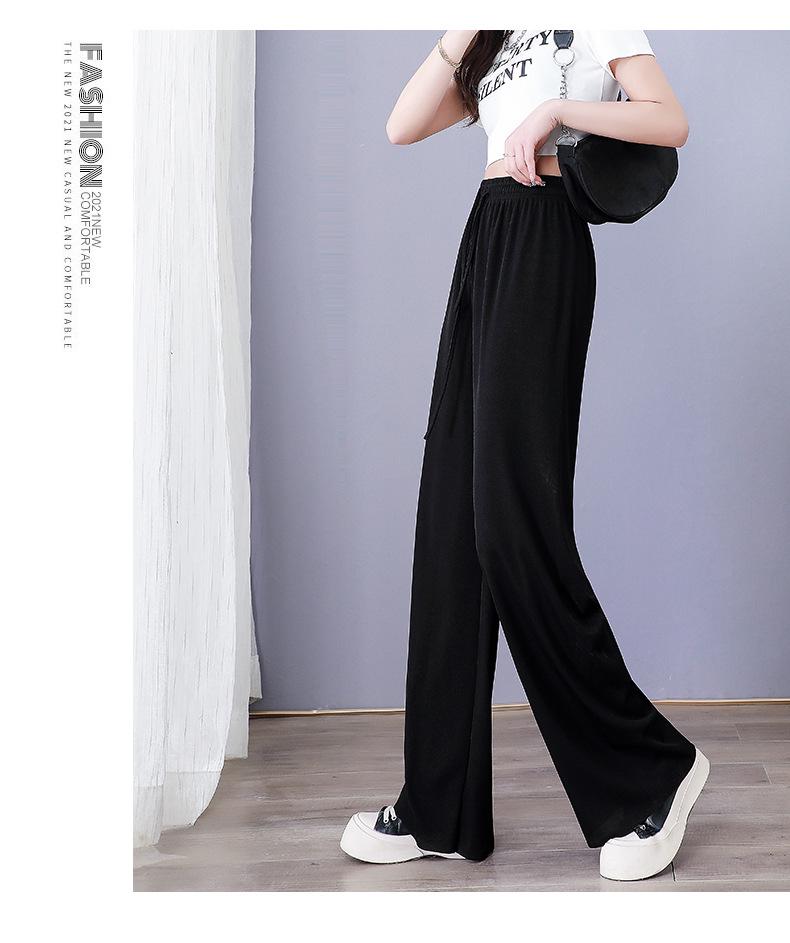 Pantaloni Larghi Estivi da Donna a Vita Alta in Seta Ghiacciata - Modellanti, Drappeggiati, Casual da Studentessa, Vestibilità Larga, Gamba Dritta Stretta.